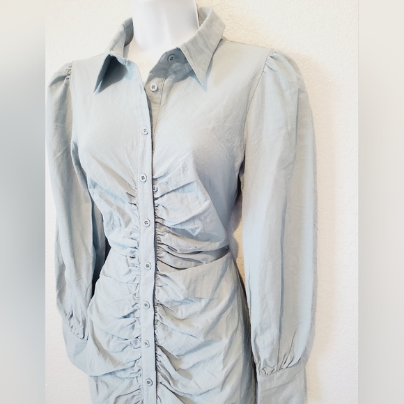 NWT White Fox Not So Subtle Runched Button Up Mini Dress in Sea Mist Small - Picture 5 of 9